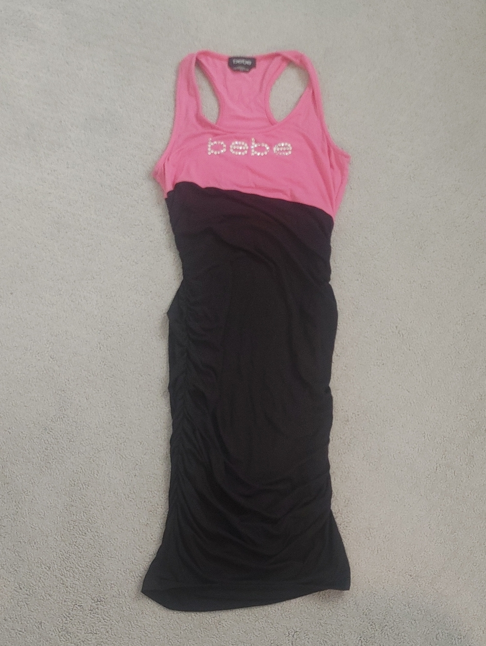Bebe Ruched Midi Racerback Tank Dress Medium